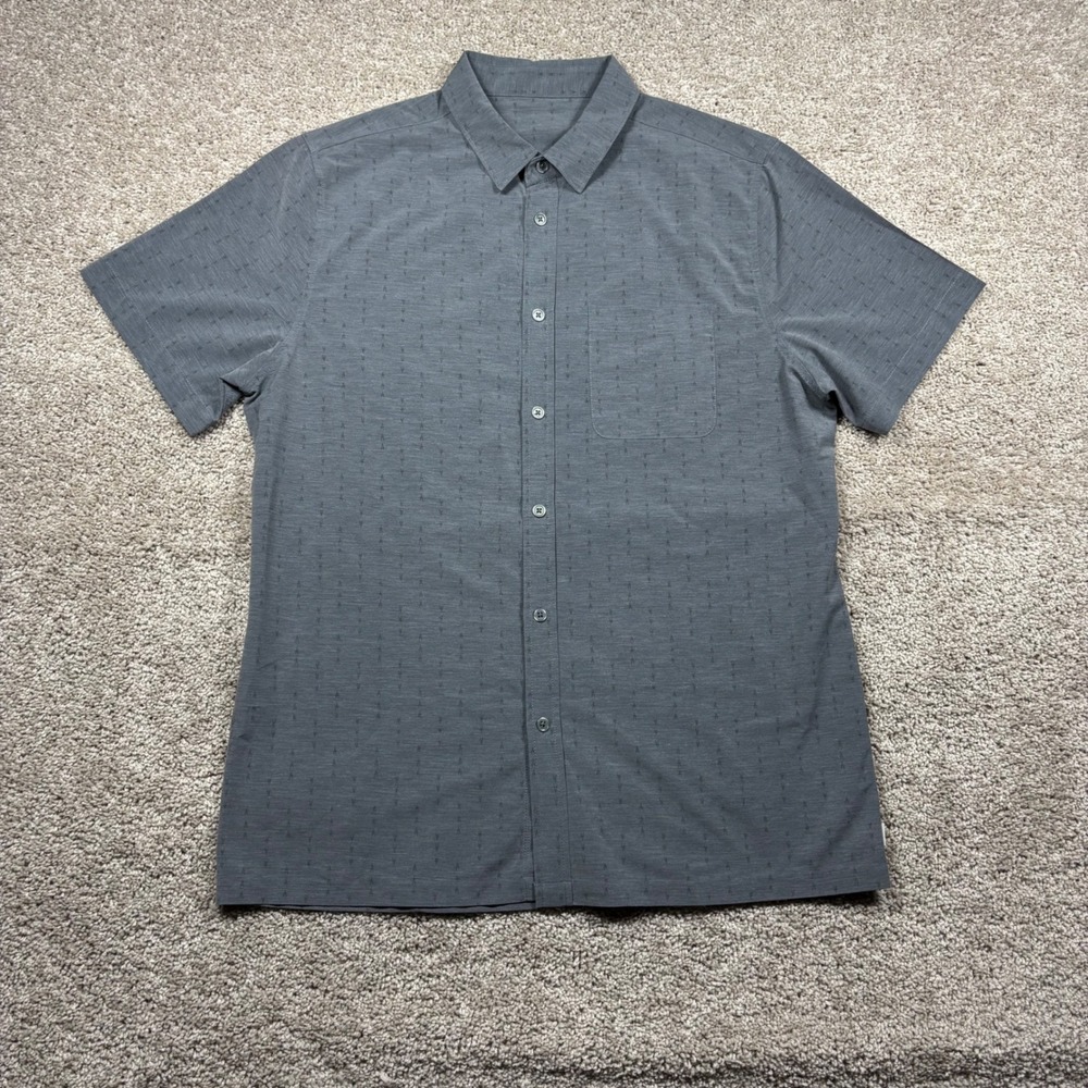 Vuori Mens Charcoal Gray Geometric Print Short Sleeve Button Down Shirt V184 L